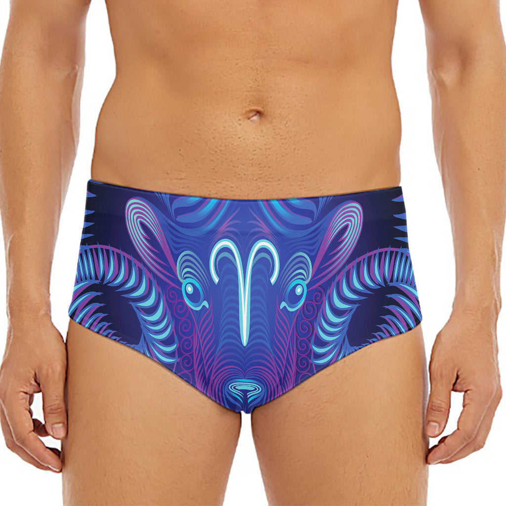 Dark Aries Zodiac Sign Print Men's Triangle Swim Briefs