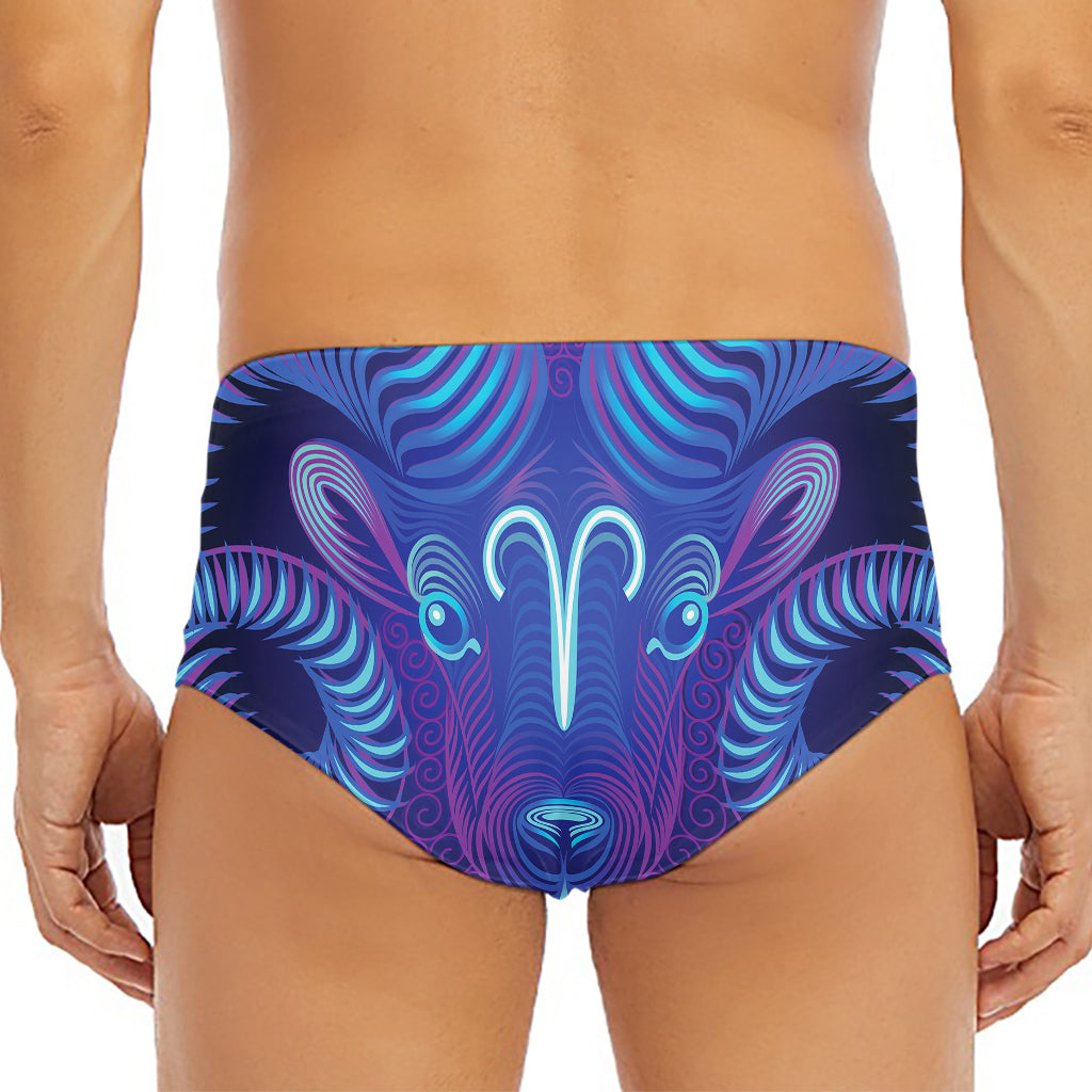 Dark Aries Zodiac Sign Print Men's Triangle Swim Briefs