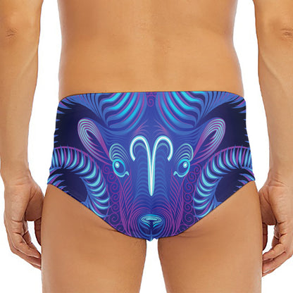 Dark Aries Zodiac Sign Print Men's Triangle Swim Briefs