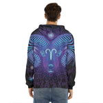 Dark Aries Zodiac Sign Print Men's Velvet Pullover Hoodie