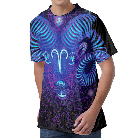 Dark Aries Zodiac Sign Print Men's Velvet T-Shirt
