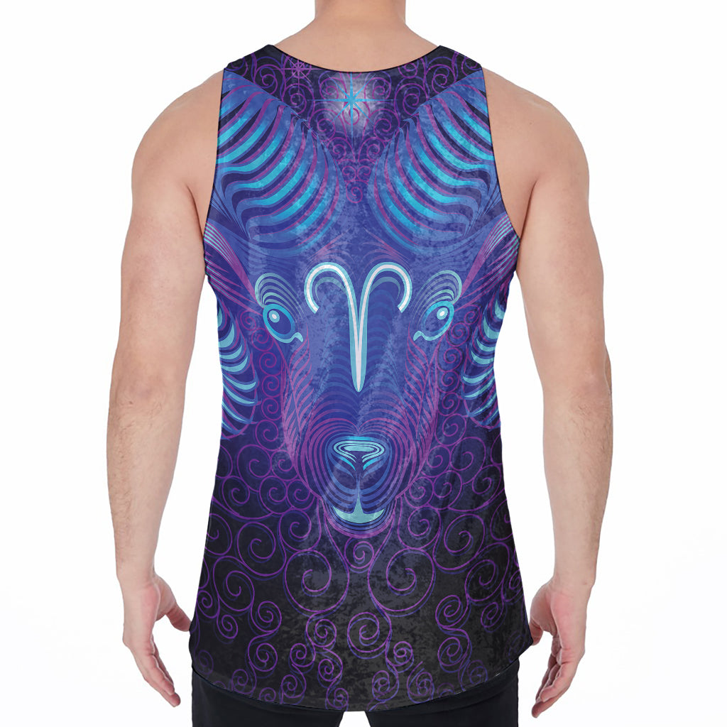 Dark Aries Zodiac Sign Print Men's Velvet Tank Top
