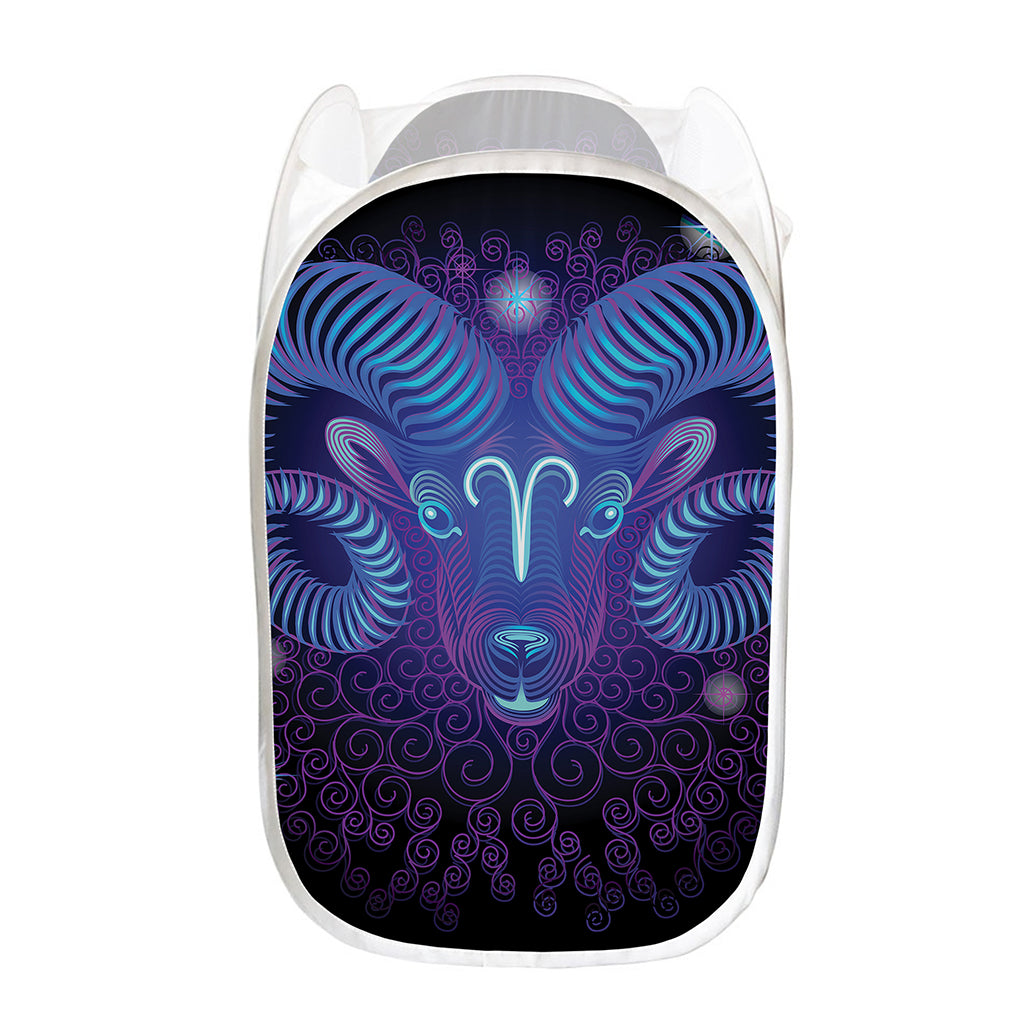Dark Aries Zodiac Sign Print Mesh Laundry Hamper
