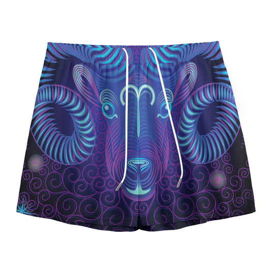 Dark Aries Zodiac Sign Print Mesh Shorts