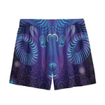 Dark Aries Zodiac Sign Print Mesh Shorts