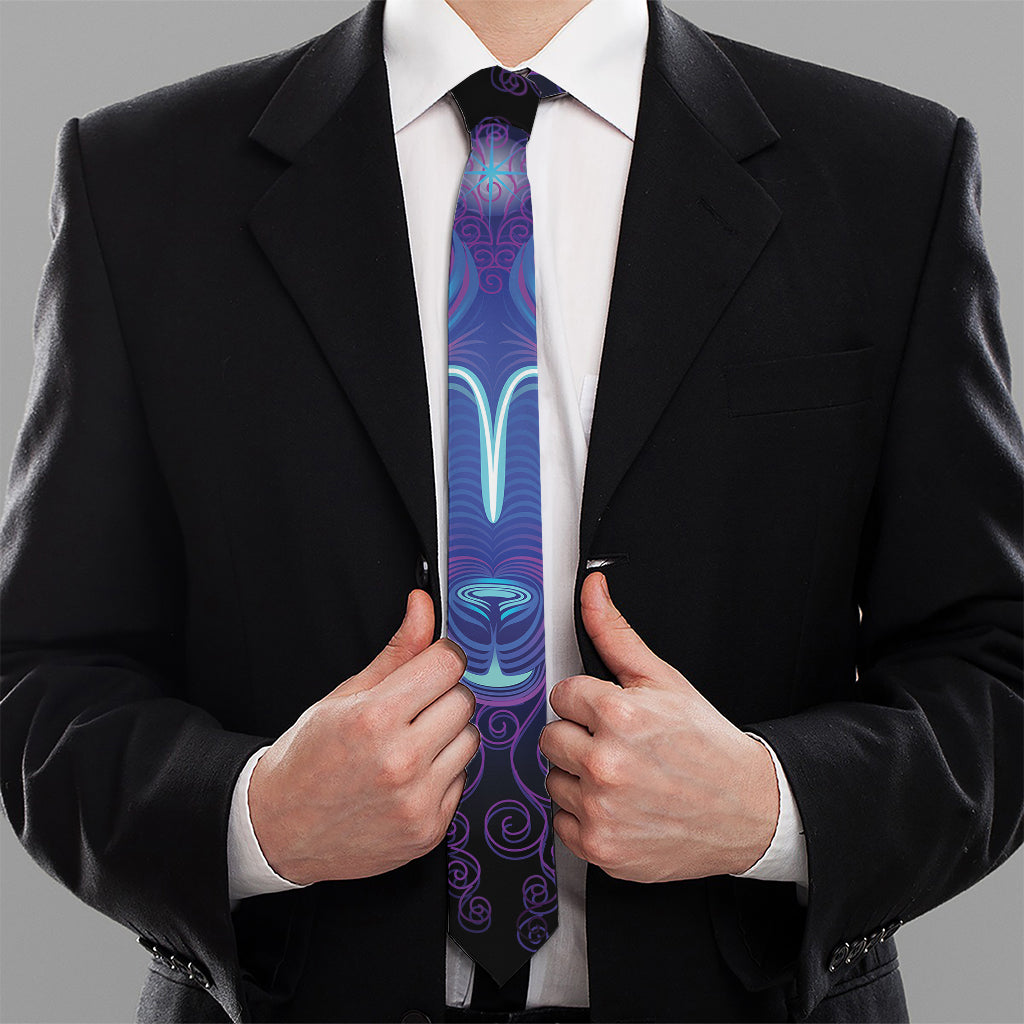 Dark Aries Zodiac Sign Print Necktie
