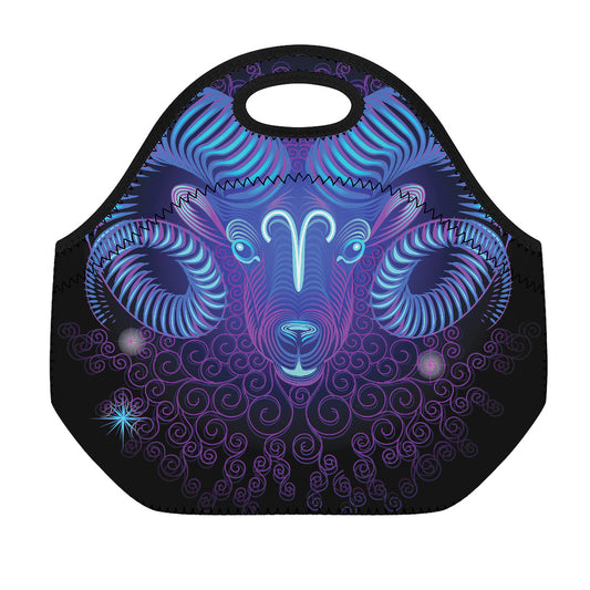 Dark Aries Zodiac Sign Print Neoprene Lunch Bag
