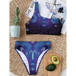 Dark Aries Zodiac Sign Print One Shoulder Bikini Top