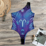 Dark Aries Zodiac Sign Print One Shoulder Bodysuit