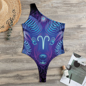 Dark Aries Zodiac Sign Print One Shoulder Bodysuit