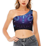 Dark Aries Zodiac Sign Print One Shoulder Crop Top