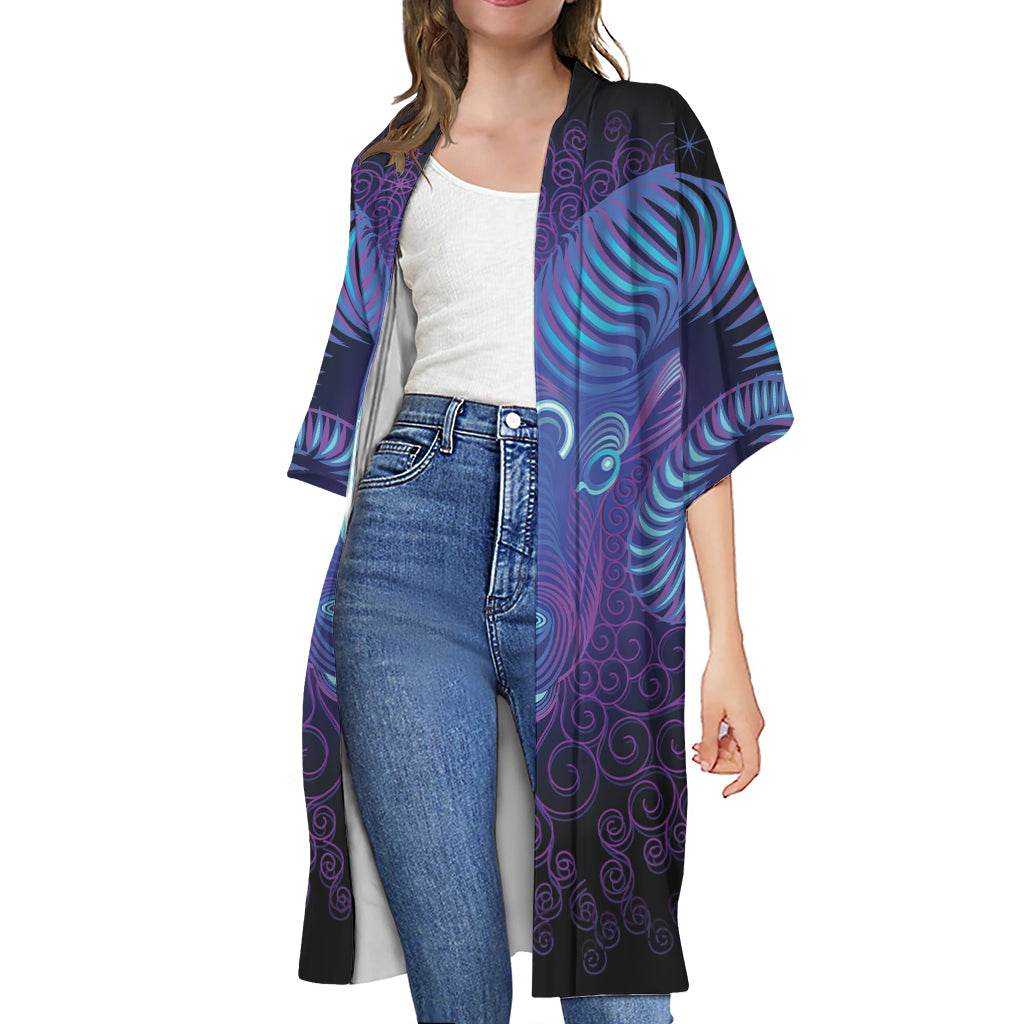 Dark Aries Zodiac Sign Print Open Front Beach Cover Up