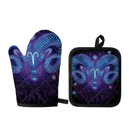 Dark Aries Zodiac Sign Print Oven Mitt And Pot Holder Set