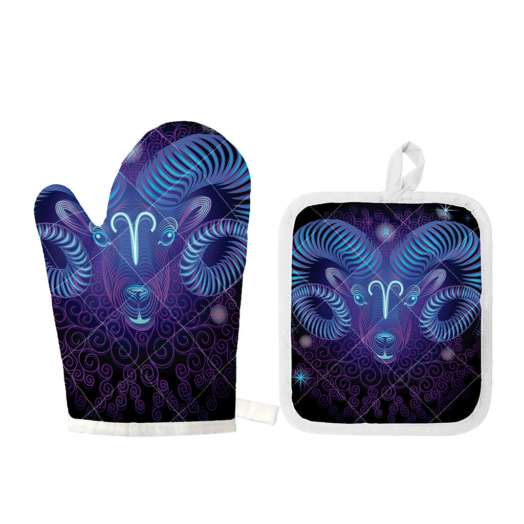 Dark Aries Zodiac Sign Print Oven Mitt And Pot Holder Set