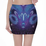 Dark Aries Zodiac Sign Print Pencil Mini Skirt