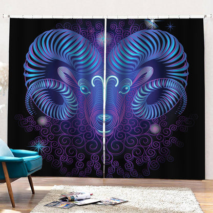 Dark Aries Zodiac Sign Print Pencil Pleat Curtains