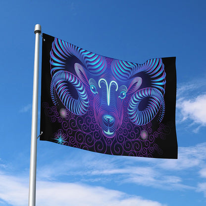 Dark Aries Zodiac Sign Print Polyester Flag