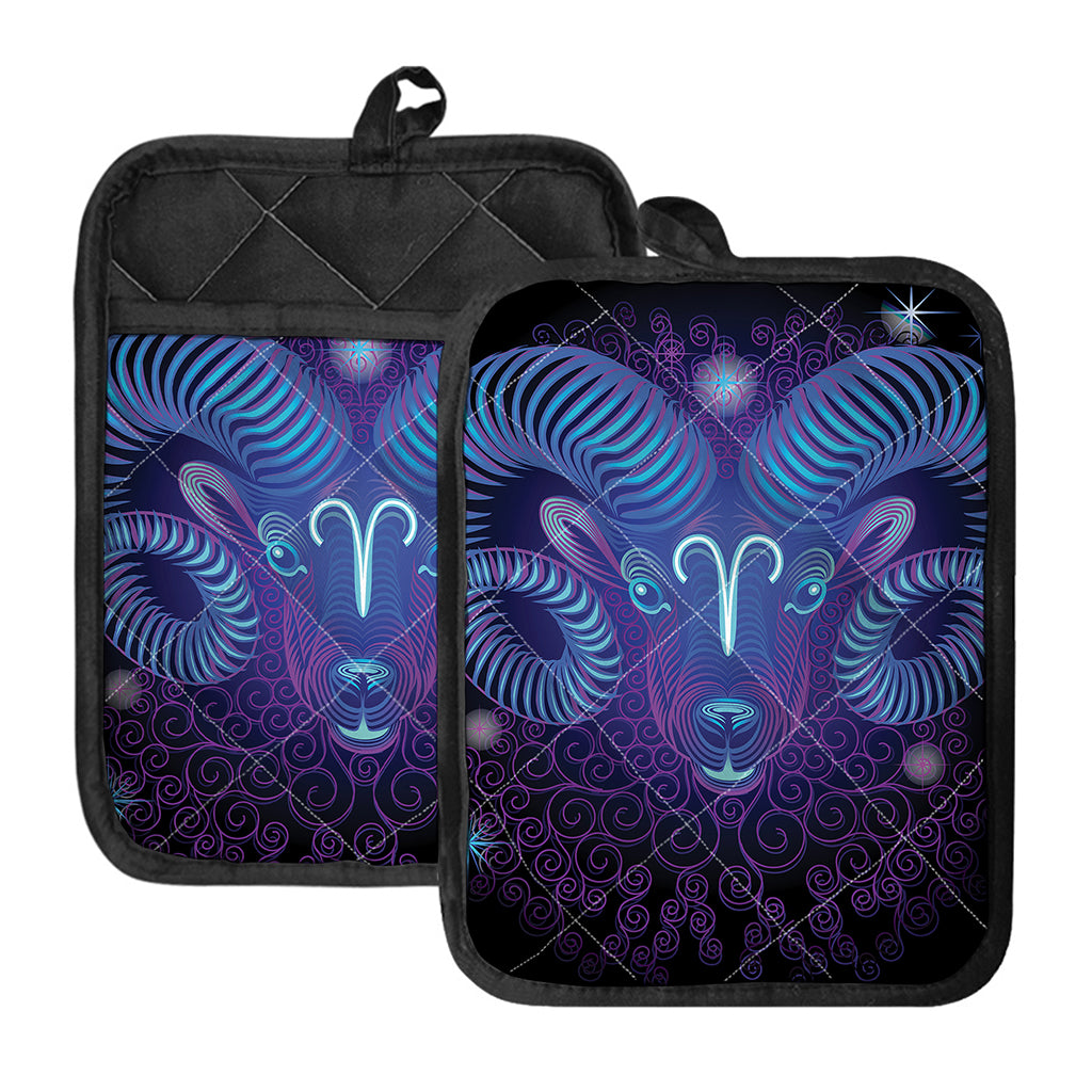 Dark Aries Zodiac Sign Print Pot Holders With Pocket