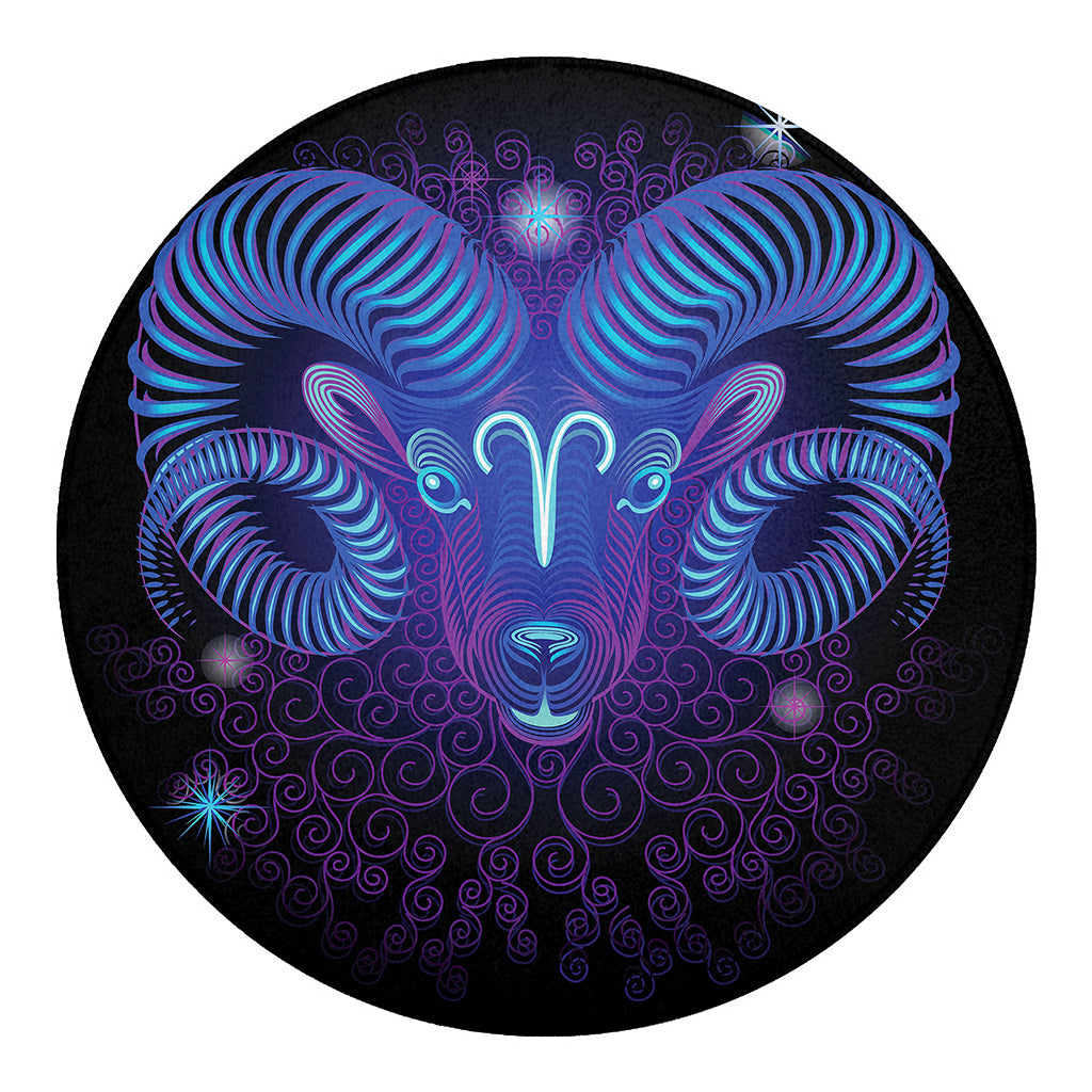 Dark Aries Zodiac Sign Print Round Blanket