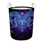 Dark Aries Zodiac Sign Print Round Laundry Basket