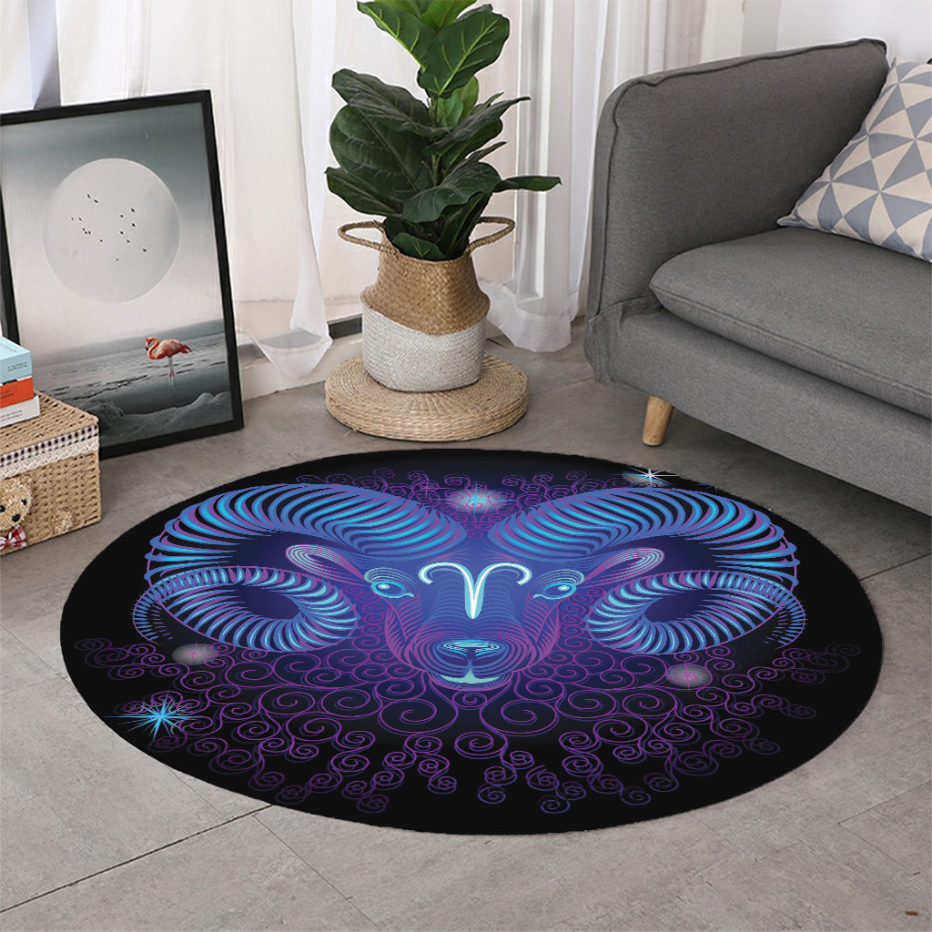 Dark Aries Zodiac Sign Print Round Rug