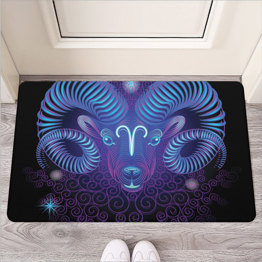 Dark Aries Zodiac Sign Print Rubber Doormat