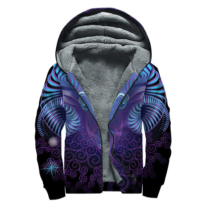 Dark Aries Zodiac Sign Print Sherpa Lined Zip Up Hoodie