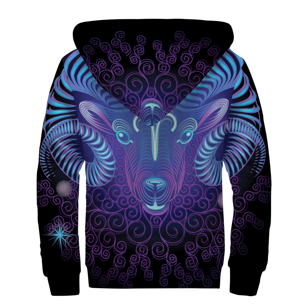 Dark Aries Zodiac Sign Print Sherpa Lined Zip Up Hoodie