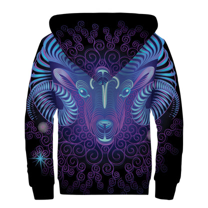Dark Aries Zodiac Sign Print Sherpa Lined Zip Up Hoodie