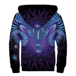 Dark Aries Zodiac Sign Print Sherpa Lined Zip Up Hoodie