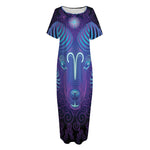 Dark Aries Zodiac Sign Print Short Sleeve Long Nightdress