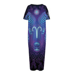 Dark Aries Zodiac Sign Print Short Sleeve Long Nightdress