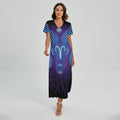 Dark Aries Zodiac Sign Print Short Sleeve Maxi Dress