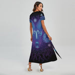 Dark Aries Zodiac Sign Print Short Sleeve Maxi Dress