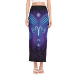 Dark Aries Zodiac Sign Print Side Slit Maxi Skirt
