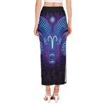 Dark Aries Zodiac Sign Print Side Slit Maxi Skirt