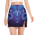 Dark Aries Zodiac Sign Print Side Slit Mini Skirt
