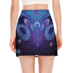 Dark Aries Zodiac Sign Print Side Slit Mini Skirt