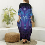 Dark Aries Zodiac Sign Print Silk V-Neck Kaftan Dress
