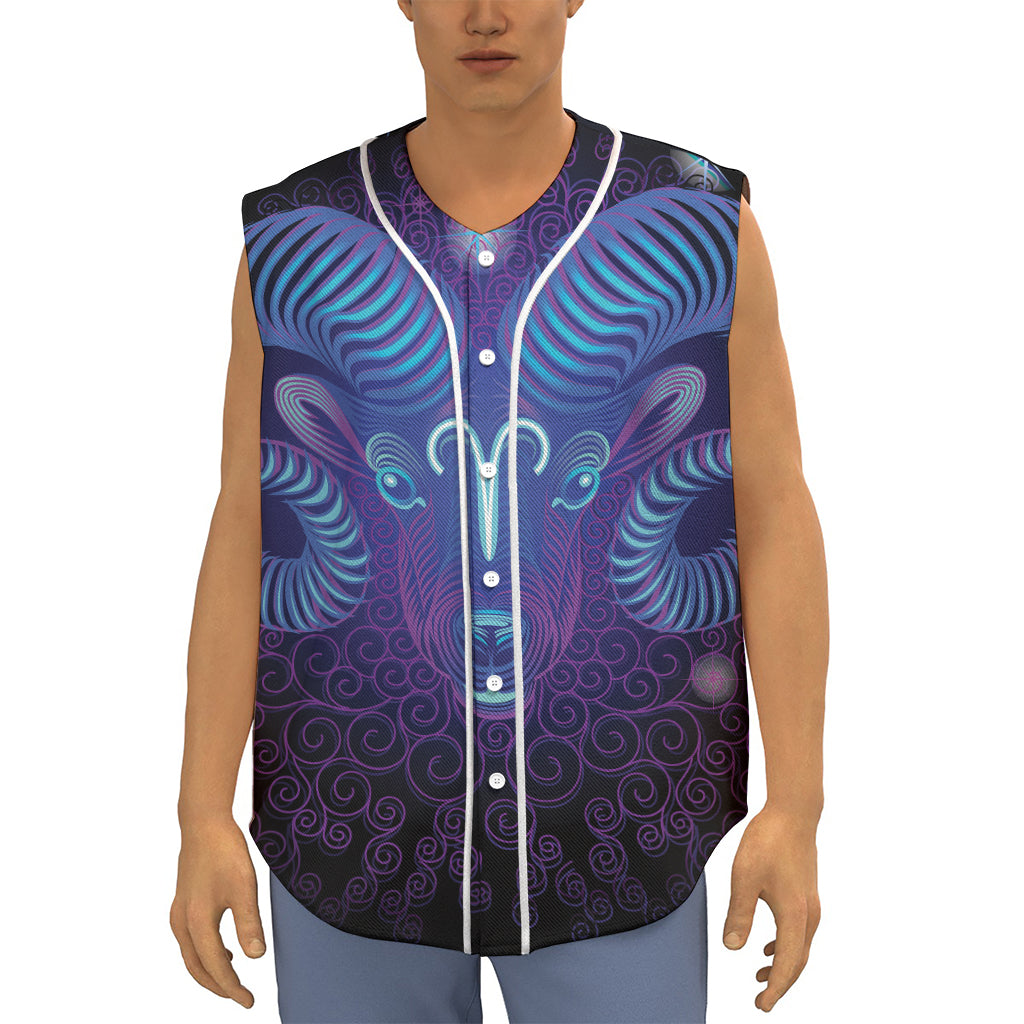 Dark Aries Zodiac Sign Print Sleeveless Baseball Jersey