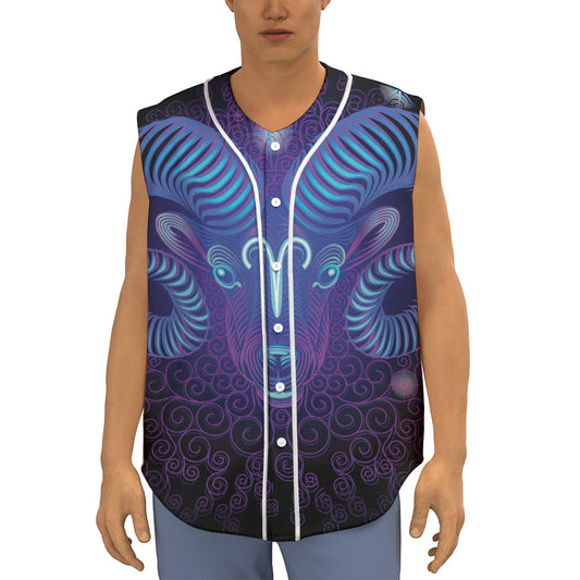 Dark Aries Zodiac Sign Print Sleeveless Baseball Jersey