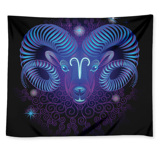 Dark Aries Zodiac Sign Print Tapestry
