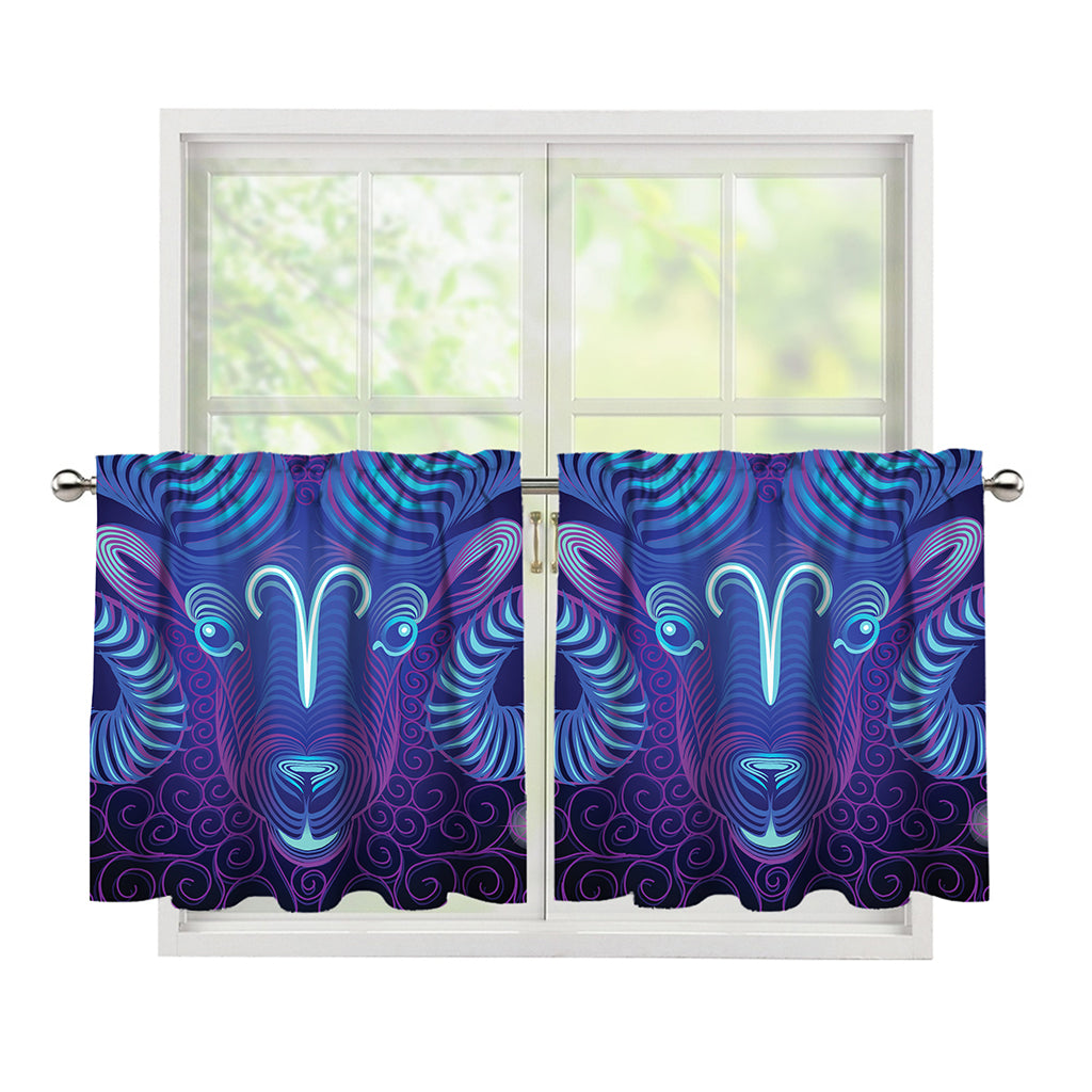 Dark Aries Zodiac Sign Print Tier Curtains