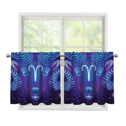 Dark Aries Zodiac Sign Print Tier Curtains