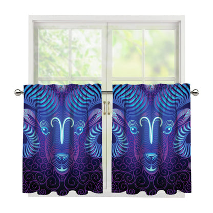 Dark Aries Zodiac Sign Print Tier Curtains