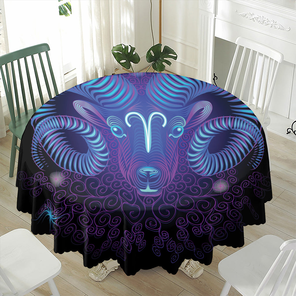 Dark Aries Zodiac Sign Print Waterproof Round Tablecloth