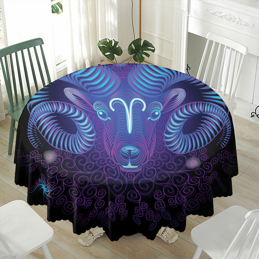 Dark Aries Zodiac Sign Print Waterproof Round Tablecloth
