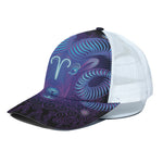 Dark Aries Zodiac Sign Print White Mesh Trucker Cap
