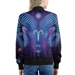 Dark Aries Zodiac Sign Print Women's Bomber Jacket