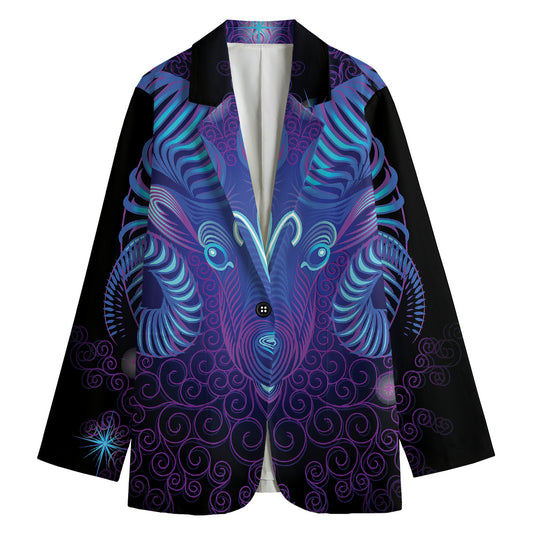 Dark Aries Zodiac Sign Print Women's Cotton Blazer